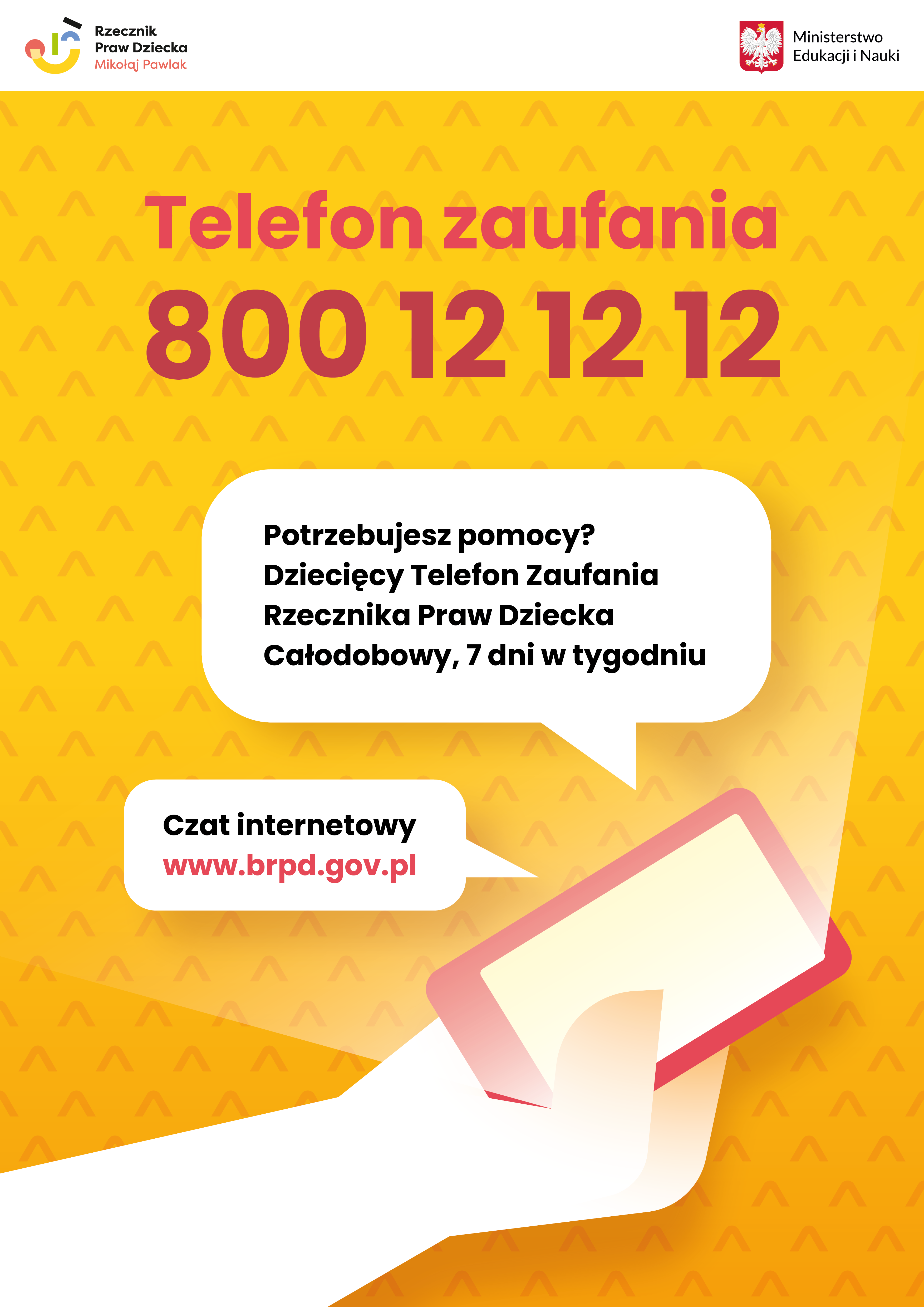 Plakat informujący o telefonie zaufania dla dzieci i młodzieży 800 12 12 12